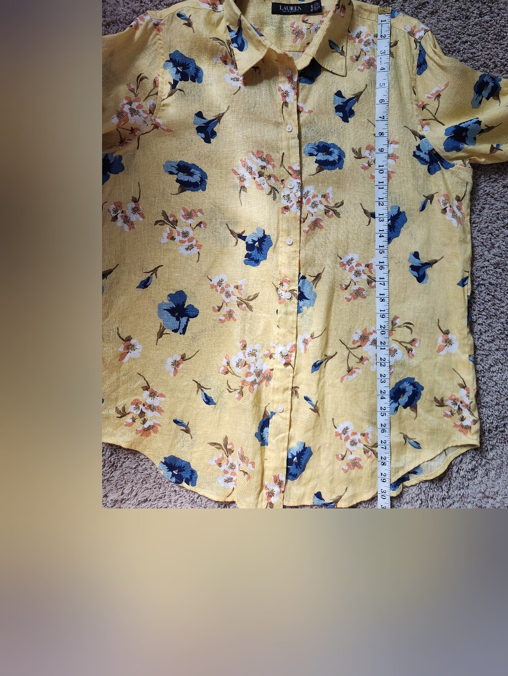 Lauren Ralph Lauren Relaxed Fit Yellow Floral Linen Shirt Women's Size XL - Picture 10 of 10